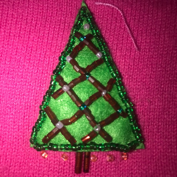 Wish For Joy Pink Holiday Sequins Christmas Trees Cardigan Button Down Sweater L - Picture 3 of 8